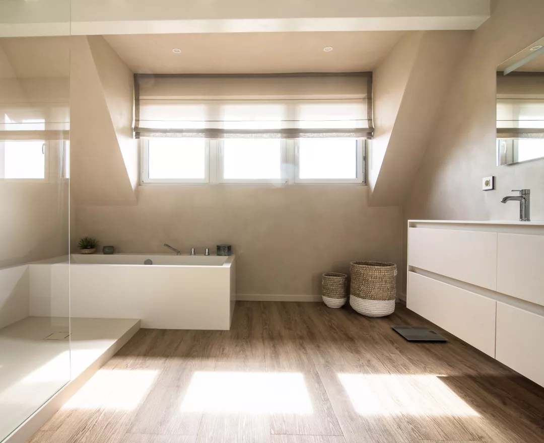 A refined bathroom in HIMACS exuding harmony and serenity