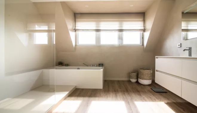 A refined bathroom in HIMACS exuding harmony and serenity