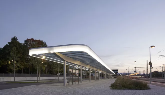 Translucent surround in HIMACS illuminates central bus station in Germany