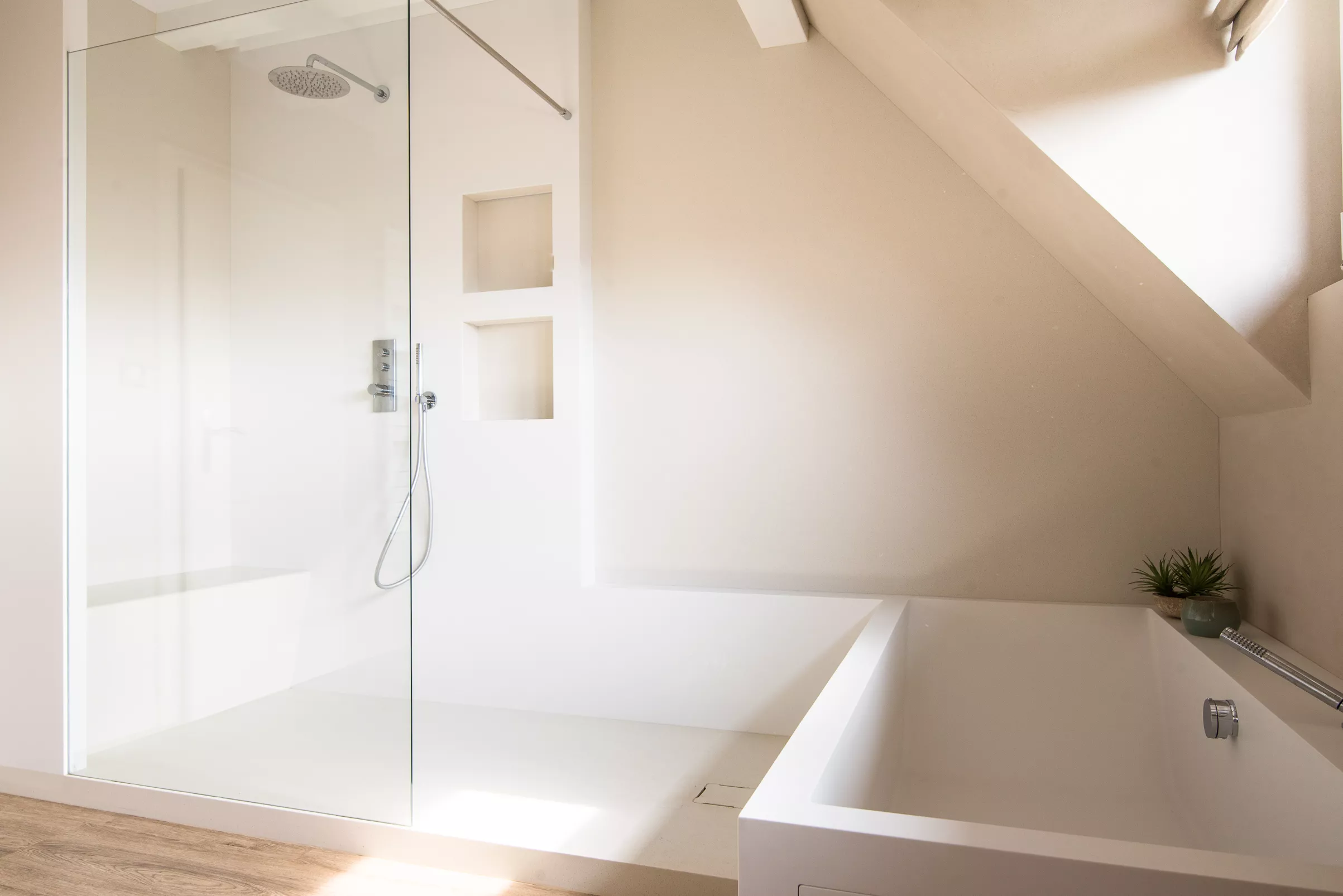 A refined bathroom in HIMACS exuding harmony and serenity